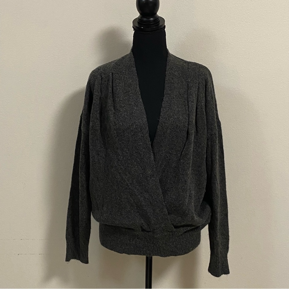 ASTR The Label Sweater Women’s Size Large Charcoal Wool blend Pleated Wrap Top